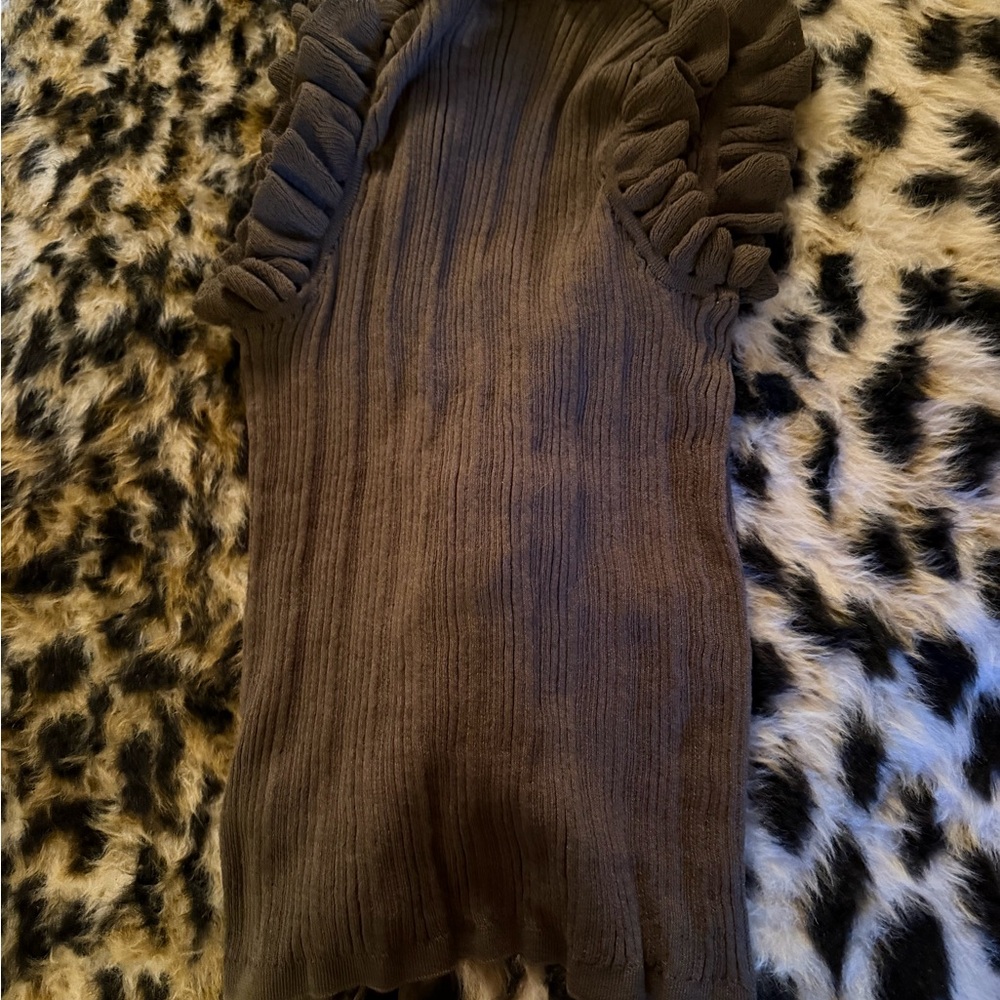 Zara Brown Ruffle-Trim Ribbed Tie-Front Tank - Picture 3 of 3